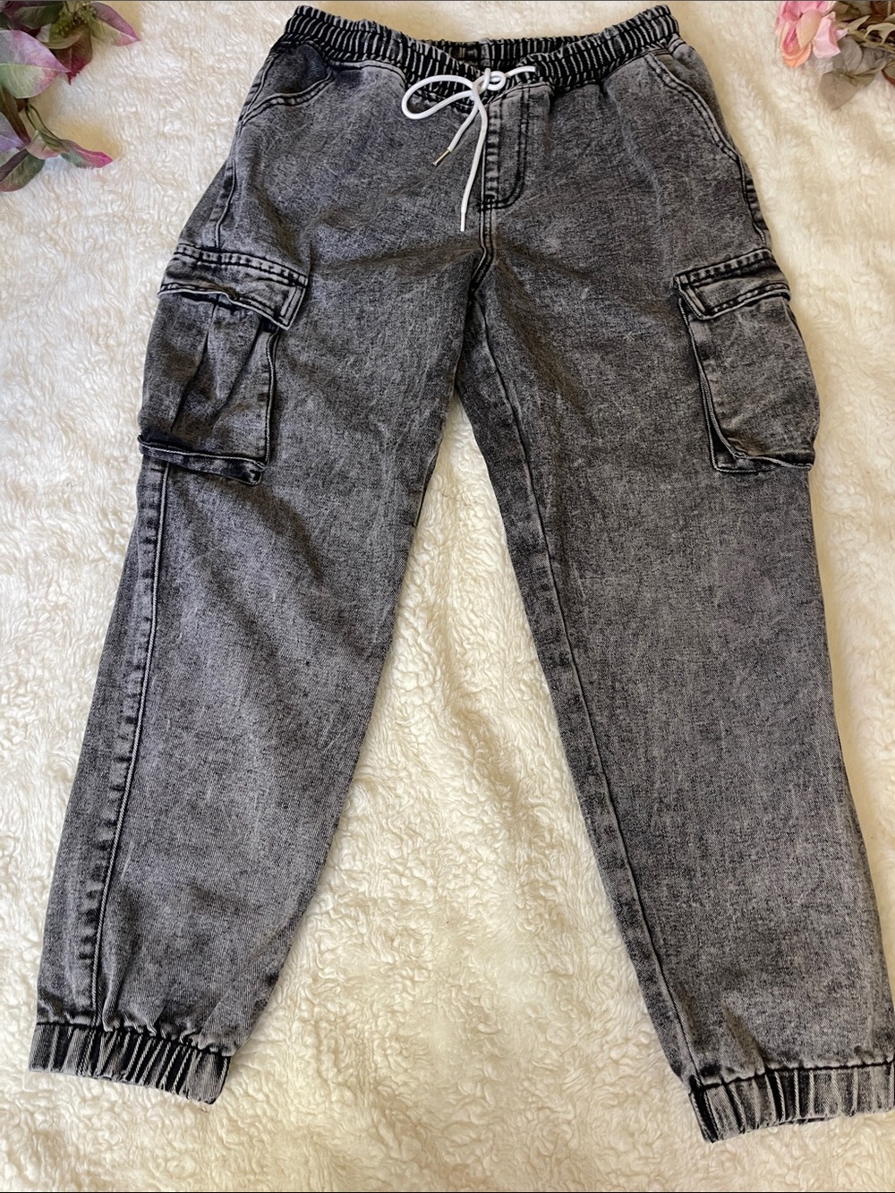 Relaxed Fit Black Washed Cargo Jogger Jeans